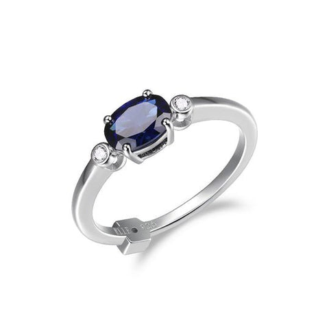 Sterling Silver Ring with Lab Created Sapphire (Oval Shape 6x4mm) and Lab Grown Diamond (Total Weight 3pt, F/C, H-I/I1), Size 6, Rhodium Plated - Robson's Jewelers