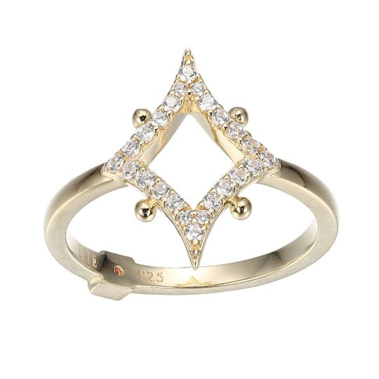 Sterling Silver Rhombus (17x12mm) with Pave CZ Ring, 18K Yellow Gold Plated, Size 6 - Robson's Jewelers