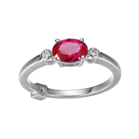 SS ELLE "HOLIDAY STARS" Ring with Lab Created RUBY (Oval Shape 6x4mm) and Lab Grown Diamond (Total Weight 3pt, F/C, H-I/I1), Size 6, Rhodium Plated - Robson's Jewelers