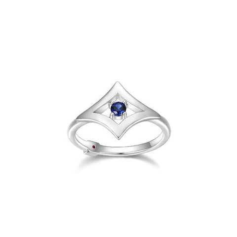 SS ELLE "STELLAR" RHODIUM PLATED DIAMOND SHAPE WITH 3MM ROUND CREATED SAPPHIRE RING SIZE 6 - Robson's Jewelers