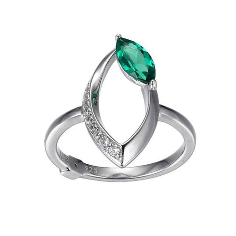 SS ELLE "SWING" RHODIUM PLATED CREATED EMERALD 8X4MM & PAVE CZ RD MARQUISE SHAPE RING SIZE 6 - Robson's Jewelers