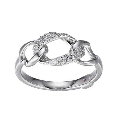 SS ELLE "OVATION" RHODIUM PLATED OVAL LINK WITH PAVE CZ RING SIZE 6 - Robson's Jewelers