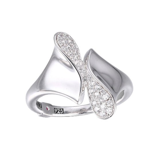 SS ELLE "FLAMENCO" RHODIUM PLATED TRIANGULAR WITH CZ BY PASS RING SIZE 6 - Robson's Jewelers