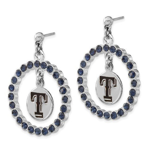 MLB Texas Rangers Silver-tone Blue Crystal Wreath Dangle Earrings - Robson's Jewelers