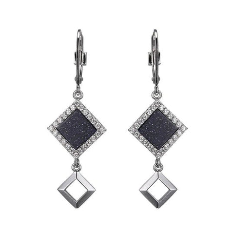 Rhodium Plated Blue Gold Stone and CZ Earrings - Robson's Jewelers