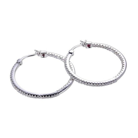 Rhodium Plated CZ Hoop Earrings 30mm - Robson's Jewelers