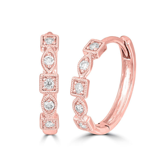 14K Rose Gold 1/8 Ct.Tw. Diamond Stackable Hoop Earrings - Robson's Jewelers
