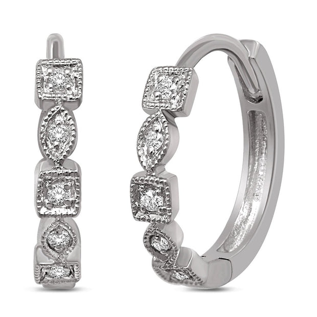 14K White Gold 1/8 Ct.Tw. Diamond Stackable Hoop Earrings - Robson's Jewelers
