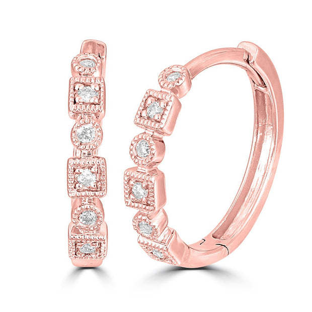 14K Rose Gold 1/10 Ct.Tw. Diamond Stackable Hoop Earrings - Robson's Jewelers