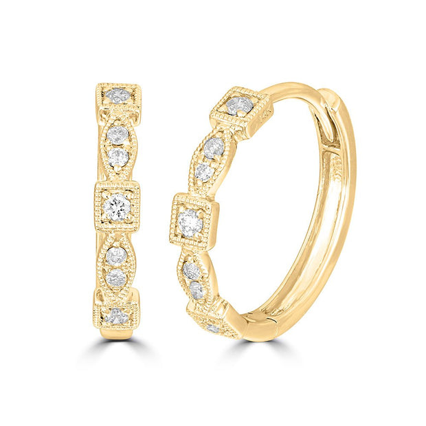 14K Yellow Gold 1/8 Ct.Tw. Diamond Stackable Hoop Earrings - Robson's Jewelers