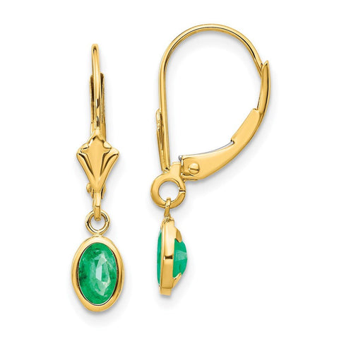 14k 6x4 Oval Bezel May/Emerald Leverback Earrings - Robson's Jewelers